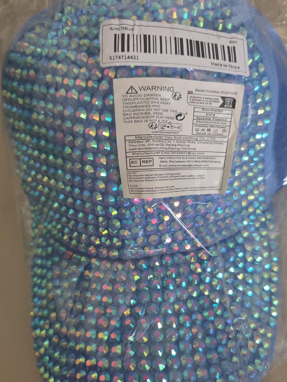 Sparkling Blue Rhinestone Baseball Cap - Picture 4 of 4